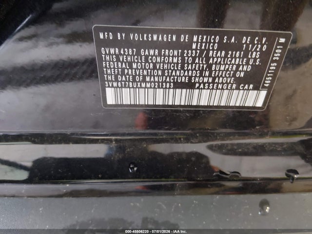 2021 Volkswagen Jetta Gli 2.0t Autobahn/2.0t S მანქანა იყიდება აუქციონზე, vin: 3VW6T7BUXMM021383, აუქციონის ნომერი: 45506220