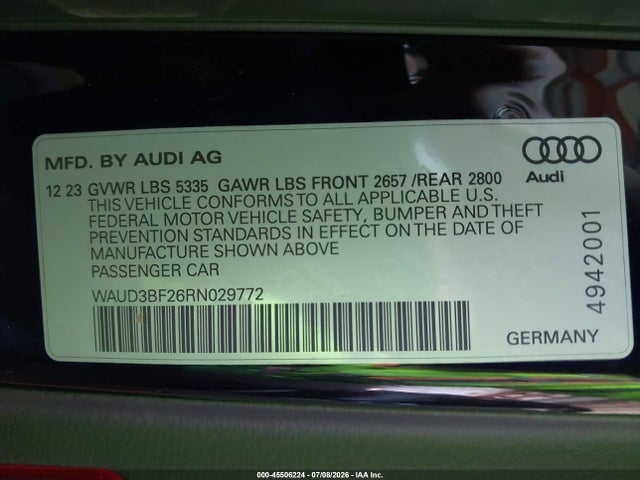 Продажа на аукционе авто 2024 Audi A6 Premium 45 Tfsi Quattro S Tronic, vin: WAUD3BF26RN029772, номер лота: 45506224