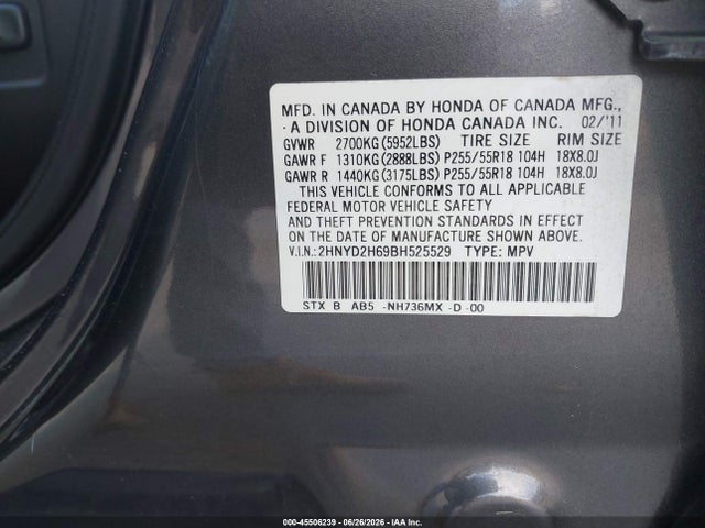 Aukcja sprzedaży 2011 Acura Mdx Technology Package, vin: 2HNYD2H69BH525529, numer aukcji: 45506239
