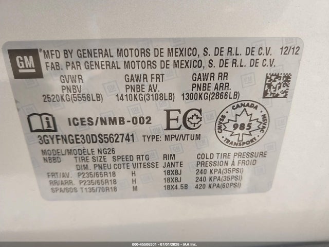 Продаж на аукціоні авто 2013 Cadillac Srx Luxury Collection, vin: 3GYFNGE30DS562741, номер лоту: 45506301