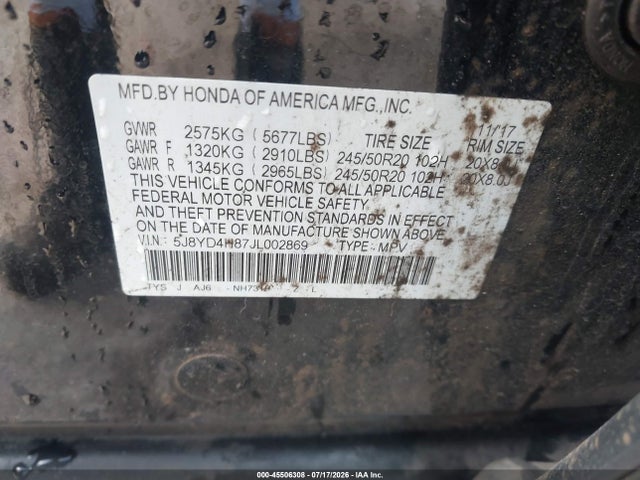 Продаж на аукціоні авто 2018 Acura Mdx Advance Package, vin: 5J8YD4H87JL002869, номер лоту: 45506308
