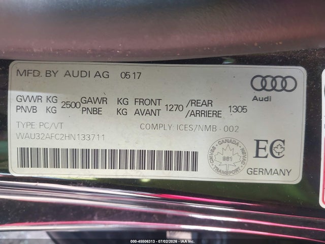 Aukcja sprzedaży 2017 Audi A7 3.0t Technik, vin: WAU32AFC2HN133711, numer aukcji: 45506313