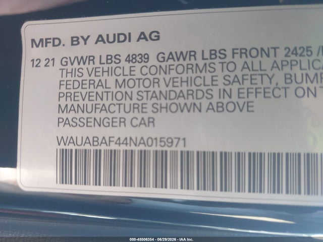 WAUABAF44NA015971 Audi A4 Premium 40 Tfsi Quattro S Tronic