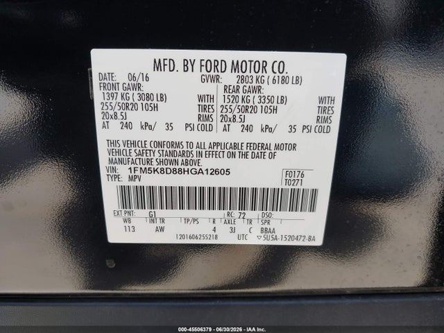 Aukcja sprzedaży 2017 Ford Explorer Xlt, vin: 1FM5K8D88HGA12605, numer aukcji: 45506379