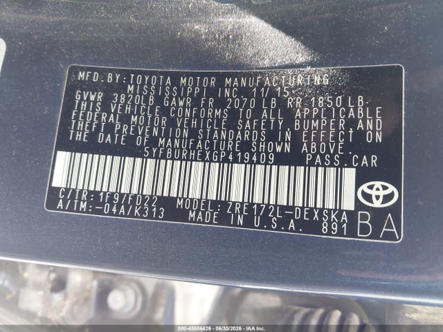 Toyota Corolla S Plus 2016 5YFBURHEXGP419409 Image 9