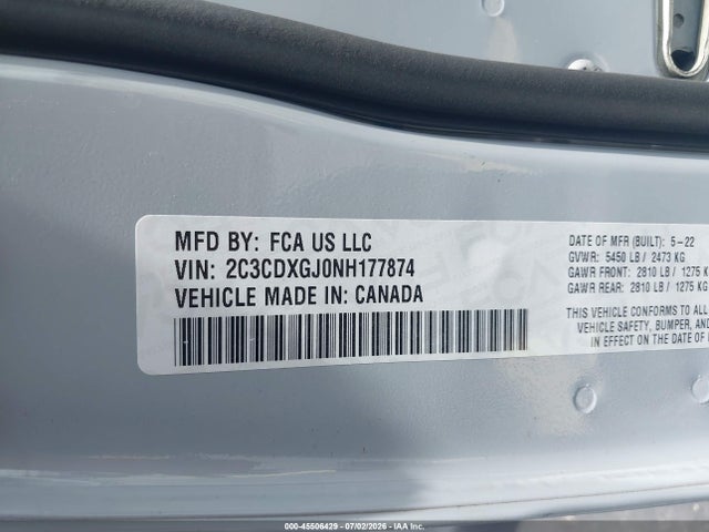 Aukcja sprzedaży 2022 Dodge Charger Scat Pack, vin: 2C3CDXGJ0NH177874, numer aukcji: 45506429