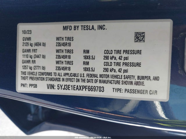 Tesla Model 3 Rear-wheel Drive 2023 5YJ3E1EAXPF669703 Image 9