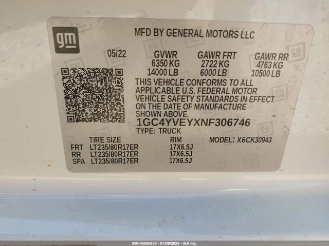 Продажа на аукционе авто 2022 Chevrolet Silverado 3500hd, vin: 1GC4YVEYXNF306746, номер лота: 45506458