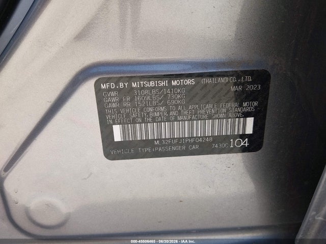 Auction sale of the 2023 Mitsubishi Mirage G4 Black Edition, vin: ML32FUFJ1PHF04248, lot number: 45506465