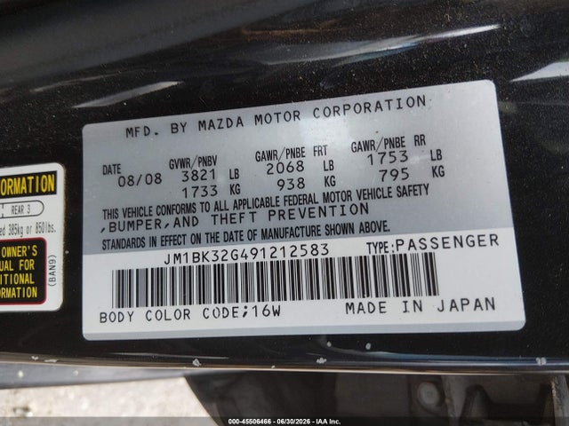 2009 Mazda Mazda3 I მანქანა იყიდება აუქციონზე, vin: JM1BK32G491212583, აუქციონის ნომერი: 45506466