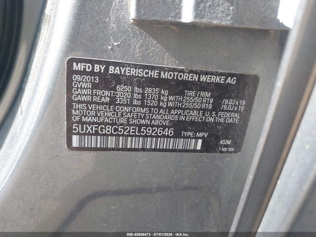 45506473 :رقم المزاد ، 5UXFG8C52EL592646 vin ، 2014 Bmw X6 Xdrive50i مزاد بيع