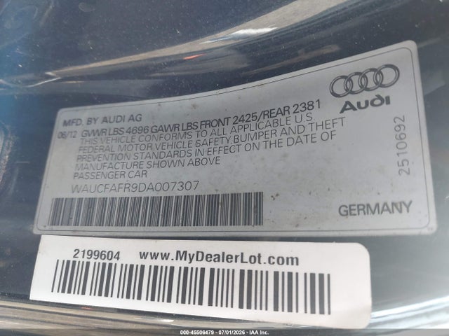 Aukcja sprzedaży 2013 Audi A5 2.0t Premium, vin: WAUCFAFR9DA007307, numer aukcji: 45506479