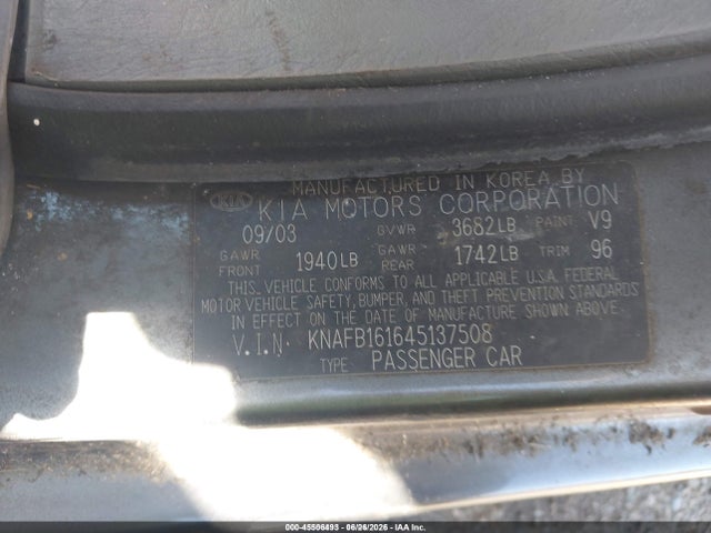 45506493 :رقم المزاد ، KNAFB161645137508 vin ، 2004 Kia Spectra Gs/gsx مزاد بيع