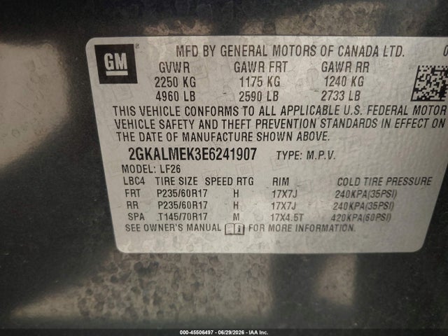 GMC Terrain Sle-1 2014 2GKALMEK3E6241907 Image 9