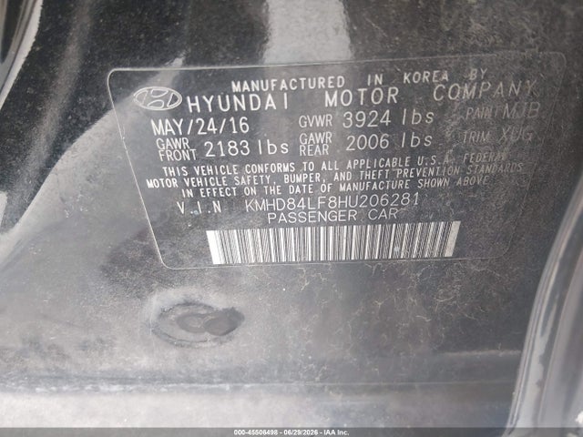 Продаж на аукціоні авто 2017 Hyundai Elantra Se, vin: KMHD84LF8HU206281, номер лоту: 45506498