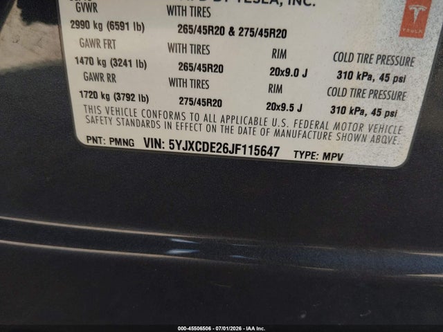 Tesla Model X 100d/75d/p100d 2018 5YJXCDE26JF115647 Image 9