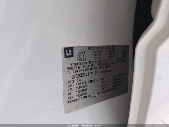 Aukcja sprzedaży 2018 Gmc Canyon Sle, vin: 1GTG5CEN5J1170193, numer aukcji: 45506517