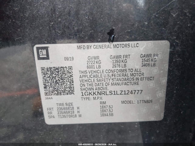Продаж на аукціоні авто 2020 Gmc Acadia Fwd Sle, vin: 1GKKNRLS1LZ124777, номер лоту: 45506533