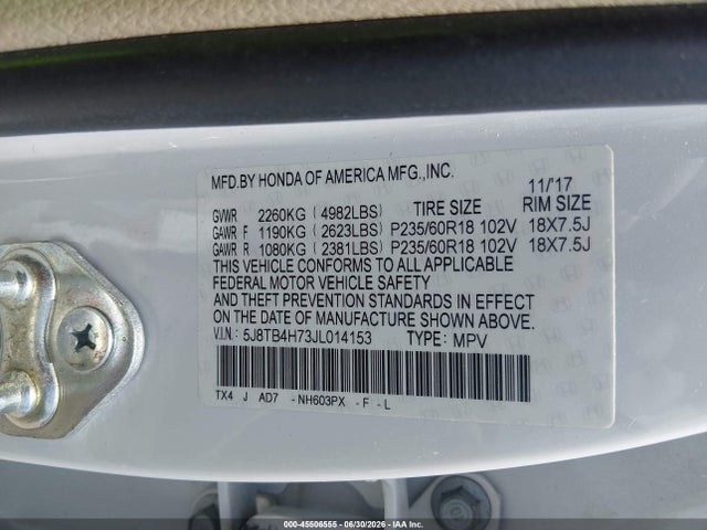2018 Acura Rdx Advance Package მანქანა იყიდება აუქციონზე, vin: 5J8TB4H73JL014153, აუქციონის ნომერი: 45506555