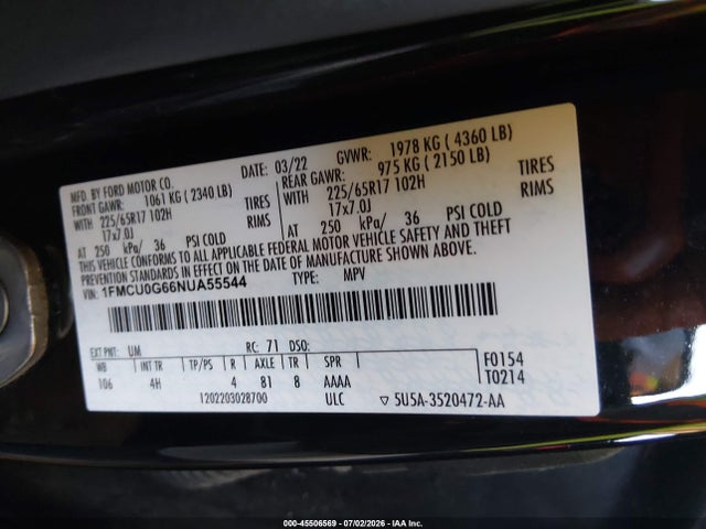 1FMCU0G66NUA55544 Ford ESCAPE SE