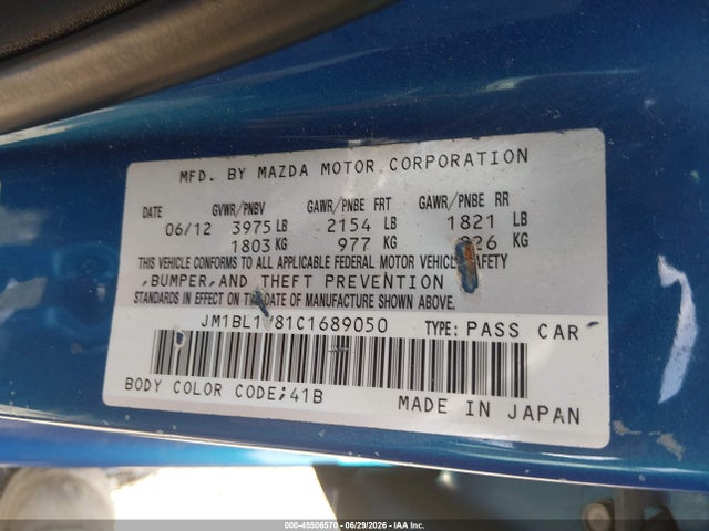Aukcja sprzedaży 2012 Mazda Mazda3 I Touring, vin: JM1BL1V81C1689050, numer aukcji: 45506570