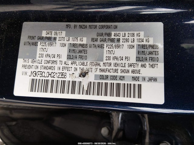Aukcja sprzedaży 2017 Mazda Cx-5 Touring, vin: JM3KFBCL0H0212358, numer aukcji: 45506573