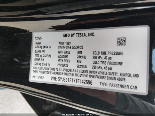 Tesla Model 3 Performance All-wheel Drive 2026 5YJ3E1ET7TF142696 Image 9