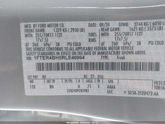 Продажа на аукционе авто 2024 Ford Ranger Xl, vin: 1FTER4BH5RLE46064, номер лота: 45506606