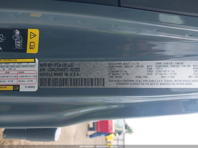 Продаж на аукціоні авто 2026 Jeep Gladiator Mojave 4x4, vin: 1C6RJTEGXTL162322, номер лоту: 45506625