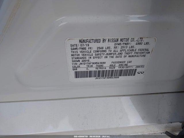 Продаж на аукціоні авто 2019 Infiniti Q50 3.0t Luxe, vin: JN1EV7AP3KM543689, номер лоту: 45506709