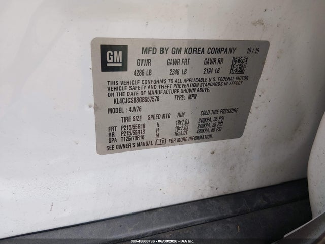 Продажа на аукционе авто 2016 Buick Encore Leather, vin: KL4CJCSB8GB557578, номер лота: 45506796