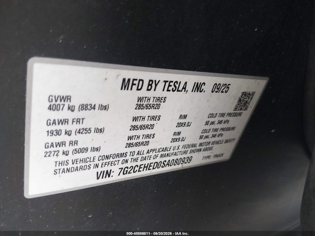 Aukcja sprzedaży 2025 Tesla Cybertruck All-wheel Drive, vin: 7G2CEHED0SA080939, numer aukcji: 45506811