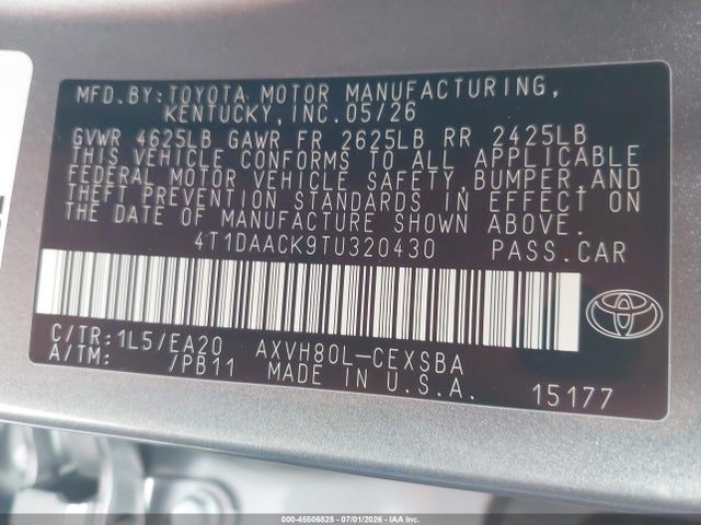 Продажа на аукционе авто 2026 Toyota Camry Se, vin: 4T1DAACK9TU320430, номер лота: 45506825