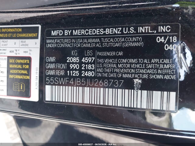 Продажа на аукционе авто 2018 Mercedes-benz C 300, vin: 55SWF4JB5JU268737, номер лота: 45506827