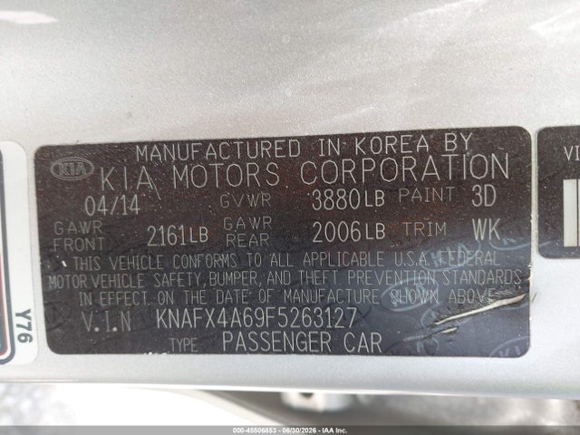 2015 Kia Forte Lx მანქანა იყიდება აუქციონზე, vin: KNAFX4A69F5263127, აუქციონის ნომერი: 45506853