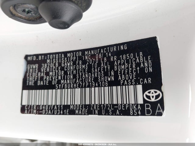 5YFBURHE7FP194106 Toyota COROLLA L