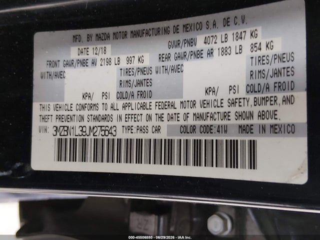 Mazda Mazda3 Touring 2018 3MZBN1L39JM275643 Image 9