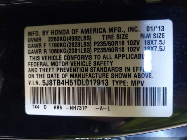Продажа на аукционе авто 2013 Acura Rdx, vin: 5J8TB4H51DL017913, номер лота: 45506883