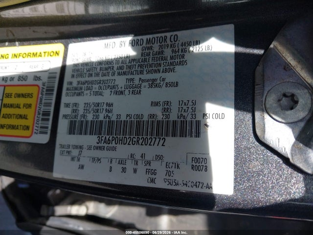 Aukcja sprzedaży 2016 Ford Fusion Se, vin: 3FA6P0HD2GR202772, numer aukcji: 45506890