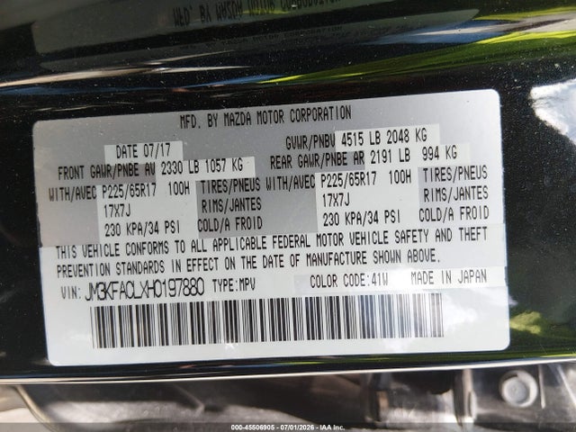 Aukcja sprzedaży 2017 Mazda Cx-5 Touring, vin: JM3KFACLXH0197880, numer aukcji: 45506905