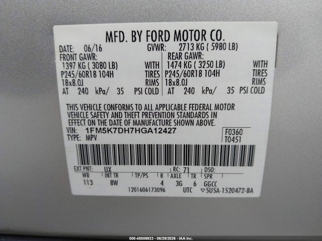Ford EXPLORER XLT 2017 1FM5K7DH7HGA12427 Image 9