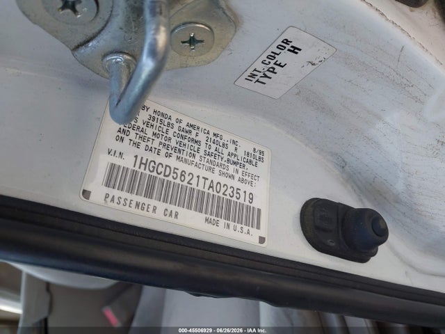 45506929 :رقم المزاد ، 1HGCD5621TA023519 vin ، 1996 Honda Accord Dx مزاد بيع