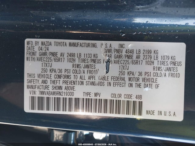 2024 Mazda Cx-50 2.5 S Select მანქანა იყიდება აუქციონზე, vin: 7MMVABAM9RN219300, აუქციონის ნომერი: 45506945