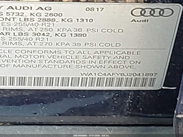 Продажа на аукционе авто 2018 Audi Sq5 3.0t Premium Plus, vin: WA1C4AFY6J2041897, номер лота: 45506994