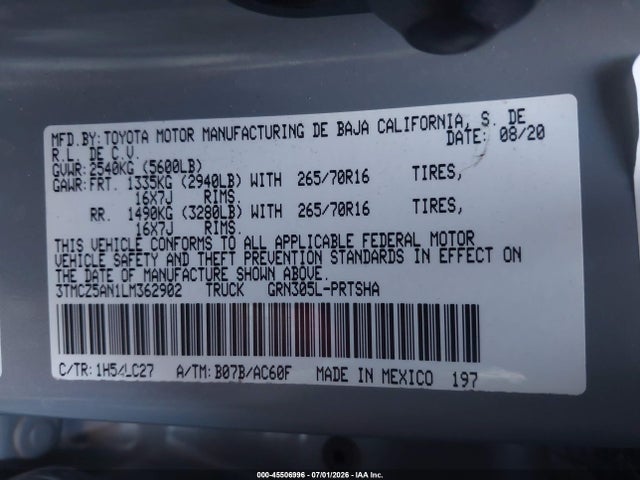 3TMCZ5AN1LM362902 Toyota Tacoma Trd Off-road