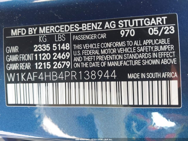 2023 Mercedes-benz C 300 4matic მანქანა იყიდება აუქციონზე, vin: W1KAF4HB4PR138944, აუქციონის ნომერი: 45507041