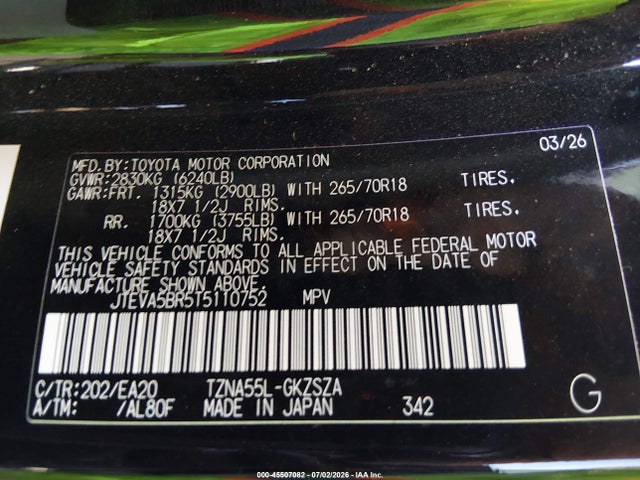 JTEVA5BR5T5110752 Toyota 4runner Trd Off Road Premium