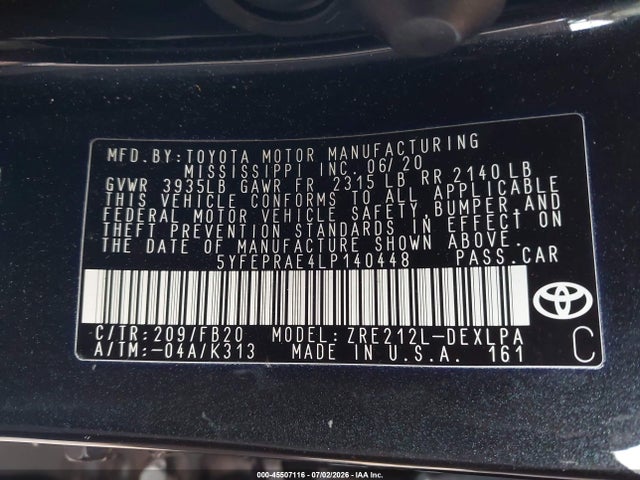 Toyota COROLLA LE 2020 5YFEPRAE4LP140448 Image 9