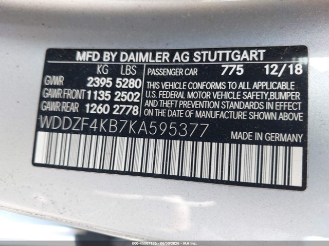Auction sale of the 2019 Mercedes-benz E 300 4matic, vin: WDDZF4KB7KA595377, lot number: 45507125