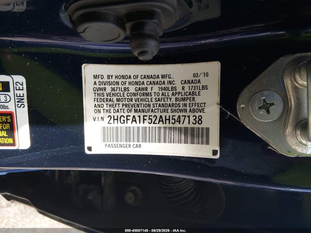 Продаж на аукціоні авто 2010 Honda Civic Lx, vin: 2HGFA1F52AH547138, номер лоту: 45507140
